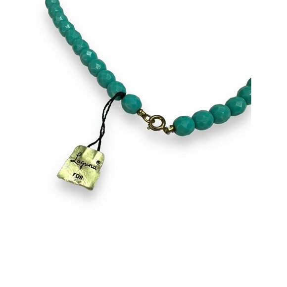 Laguna Teal Blue Faceted Glass Beaded Necklace 23” - Picture 5 of 6